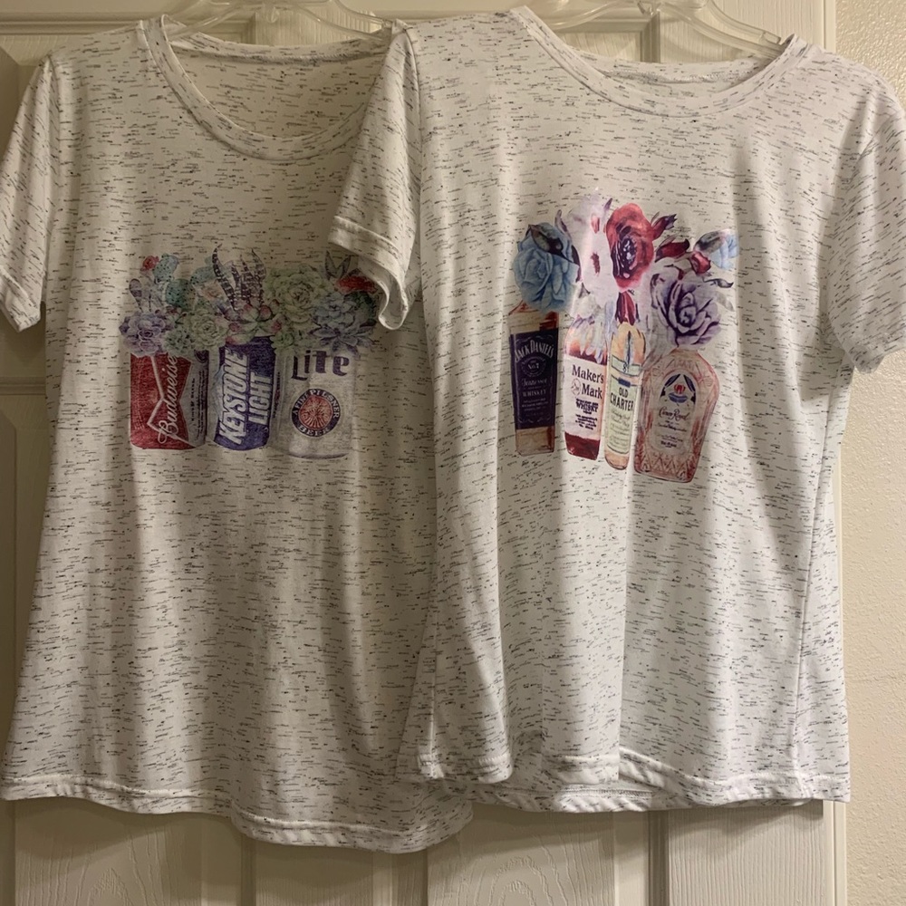 2 beer/liquor floral boutique shirts